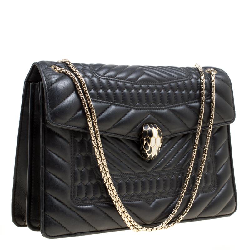 Bvlgari Black Quilted Leather Medium Serpenti Forever Shoulder Bag In Good Condition In Dubai, Al Qouz 2