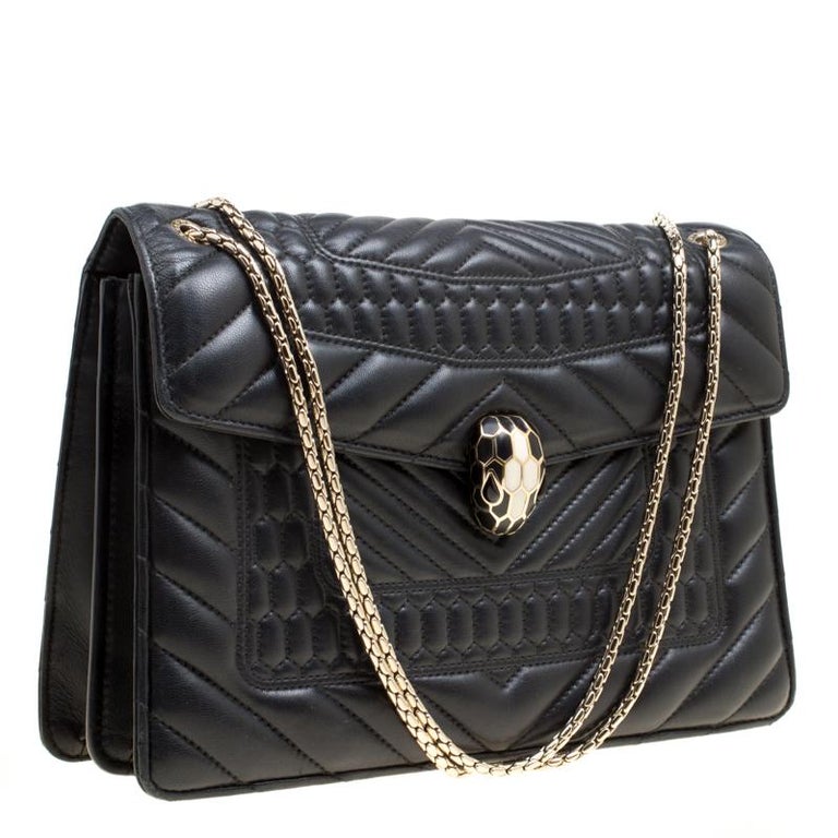 BVLGARI Serpenti Forever Quilted-leather Shoulder Bag in Black