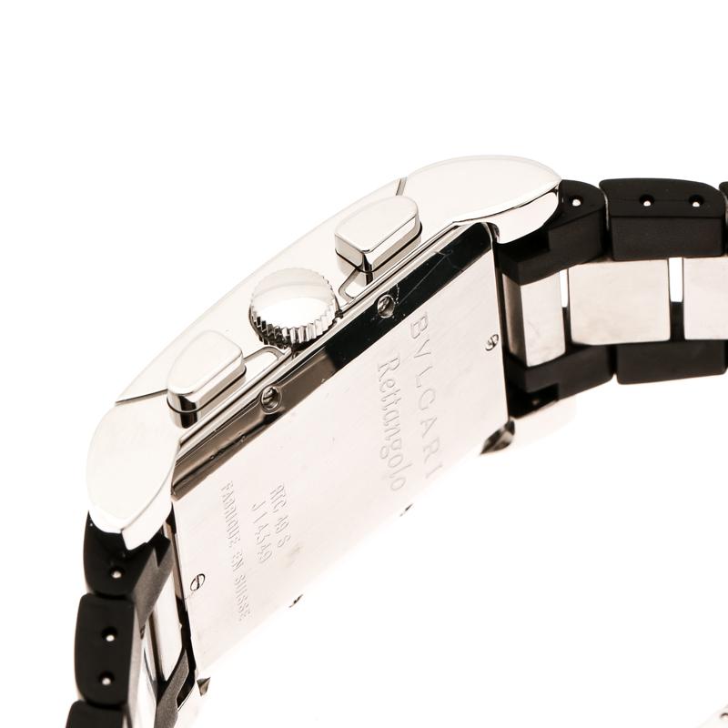 Contemporary Bvlgari Black Rettangolo RTC49S Chronograph Men's Wristwatch 29 mm