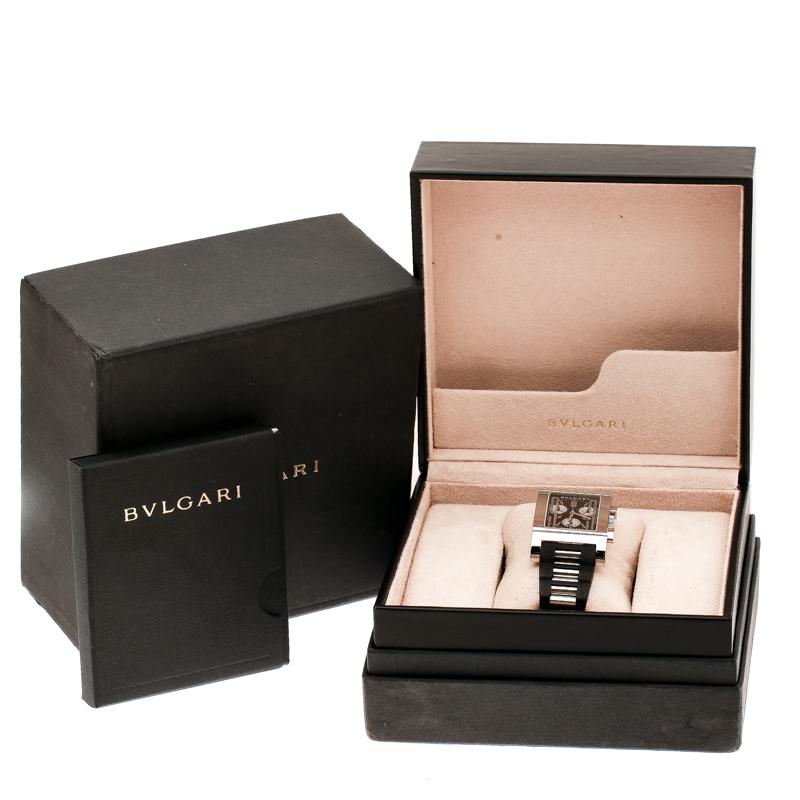 Bvlgari Black Rettangolo RTC49S Chronograph Men's Wristwatch 29 mm In Fair Condition In Dubai, Al Qouz 2