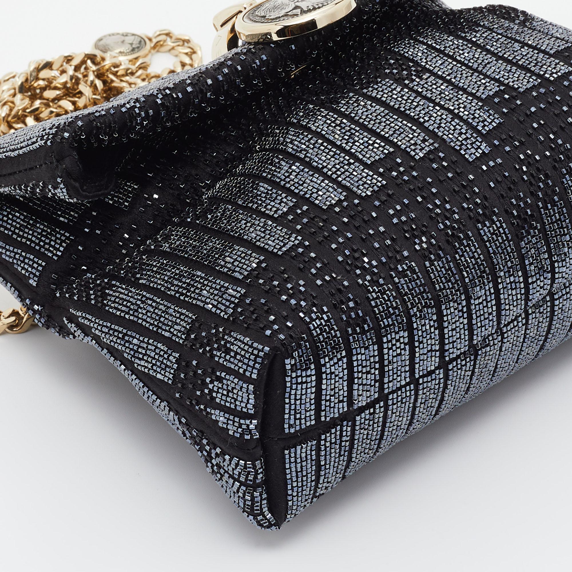 Bvlgari Black Satin Beads Embellished Monette Chain Shoulder Bag 5