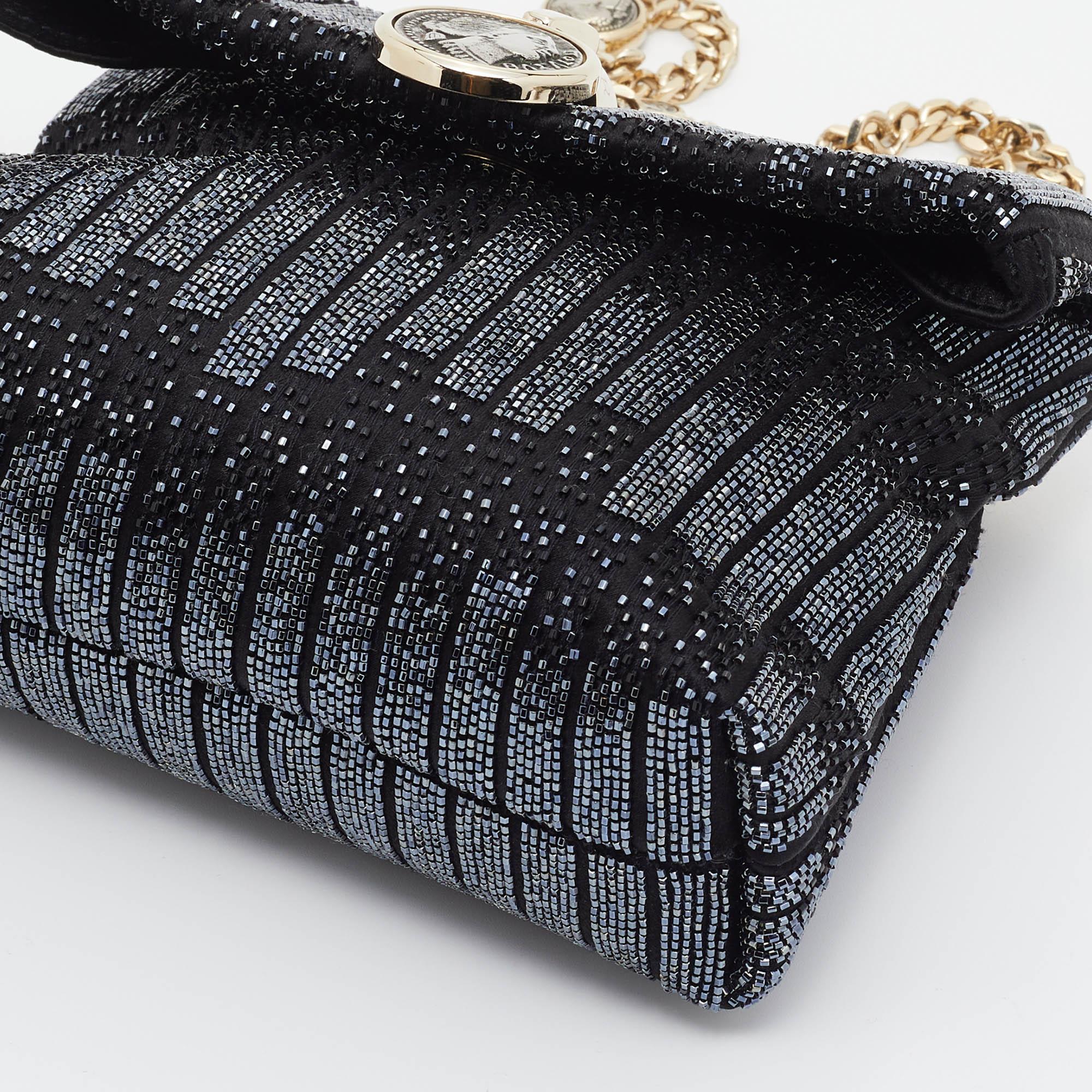 Bvlgari Black Satin Beads Embellished Monette Chain Shoulder Bag 4