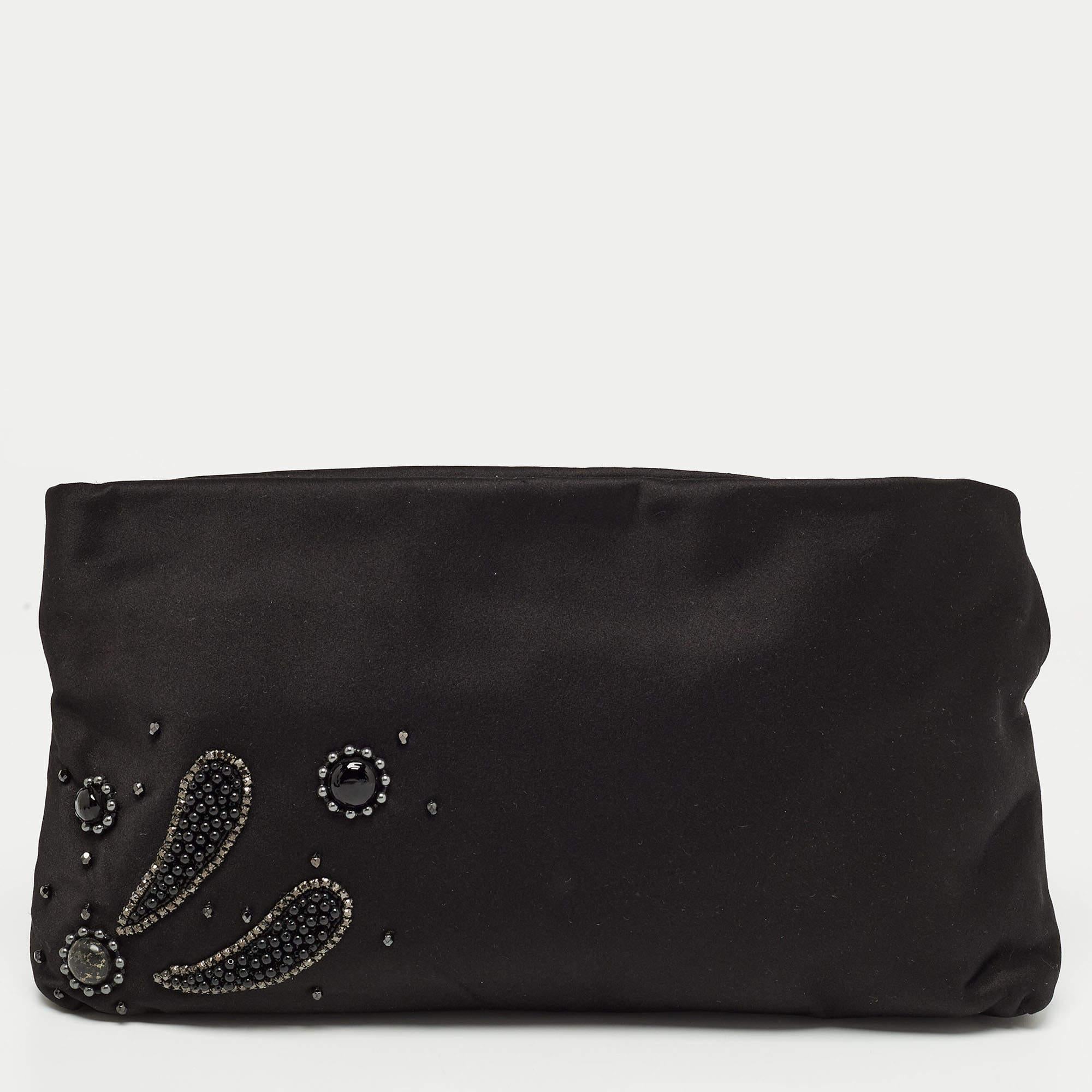 Women's Bvlgari Black Satin Embellished Clutch