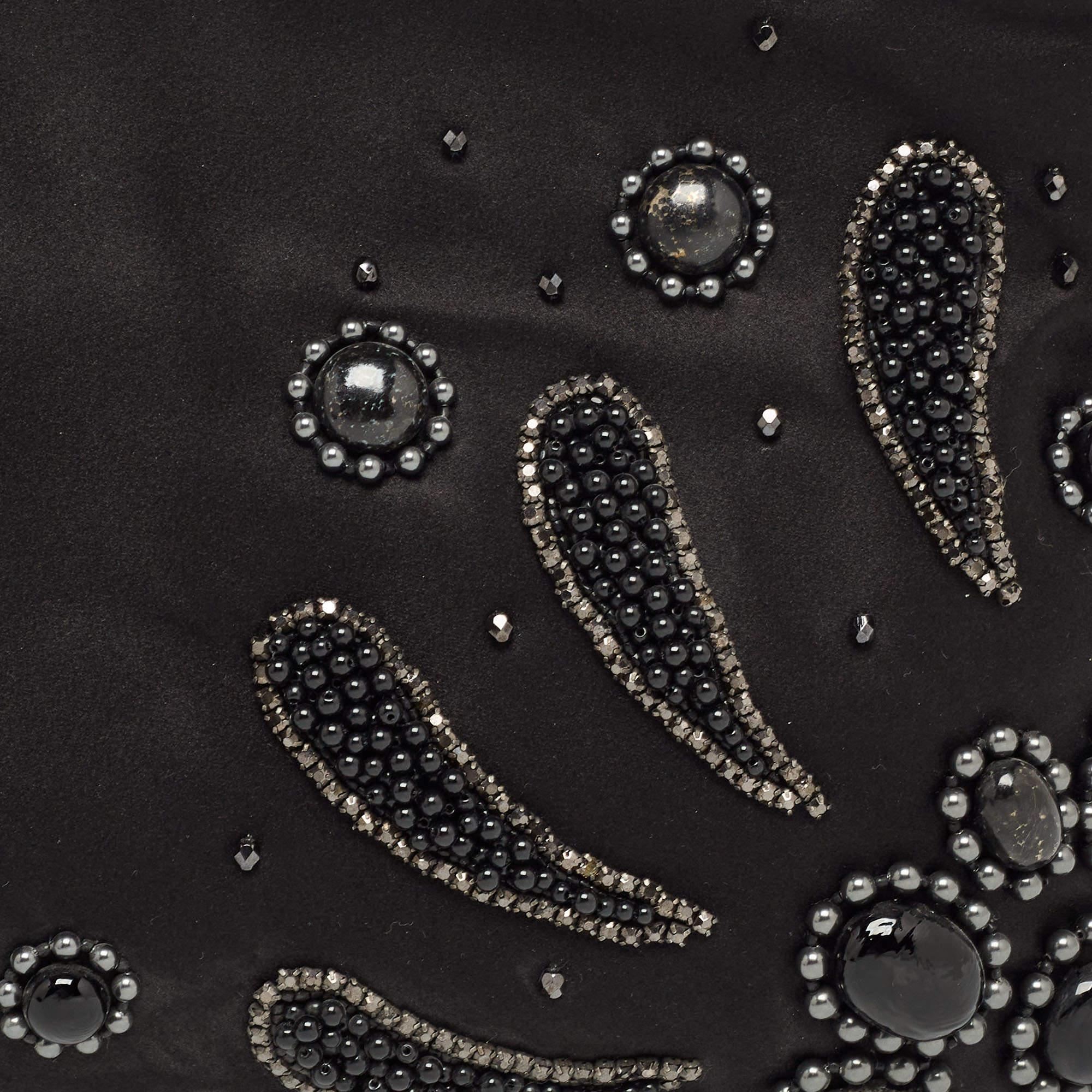 Bvlgari Black Satin Embellished Clutch 1