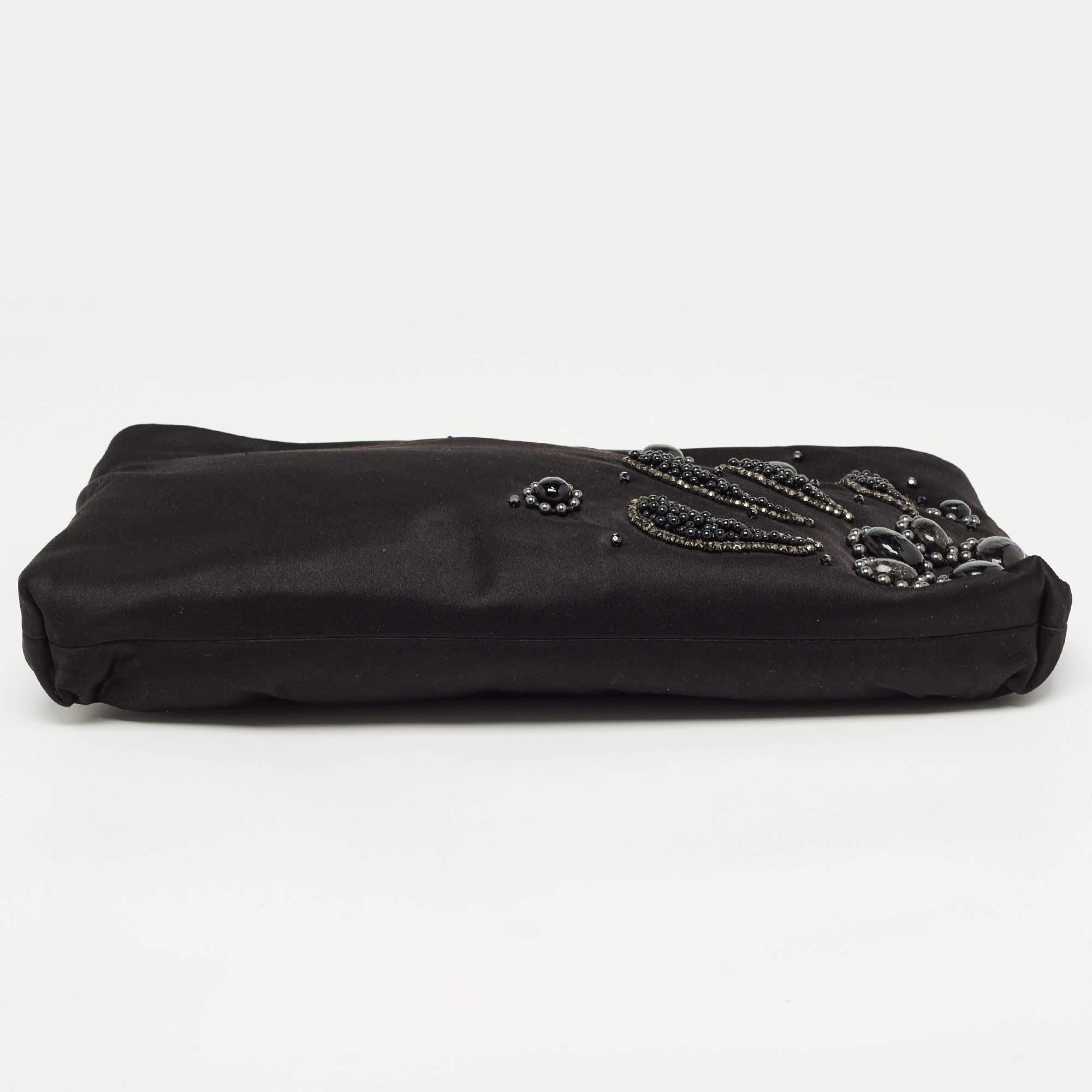 Bvlgari Black Satin Embellished Clutch 2