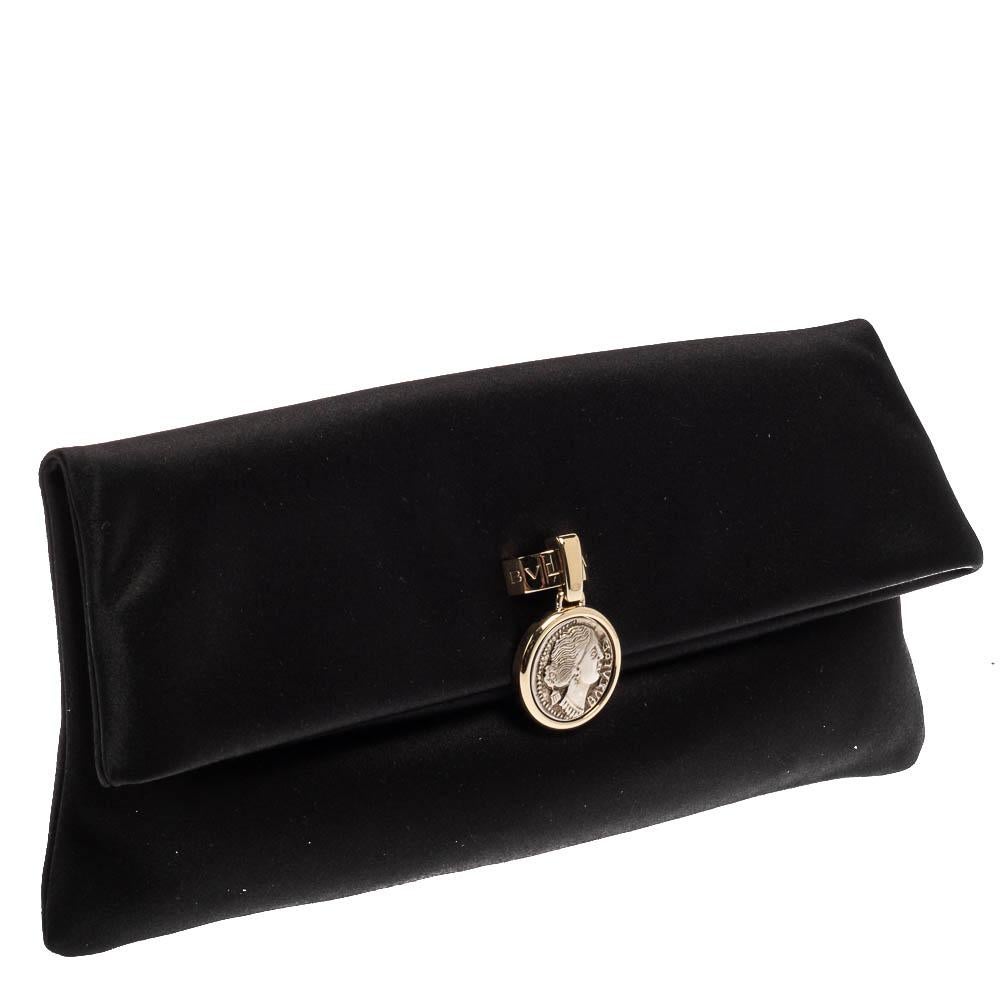 Bvlgari Schwarz Satin Monete Clutch Damen