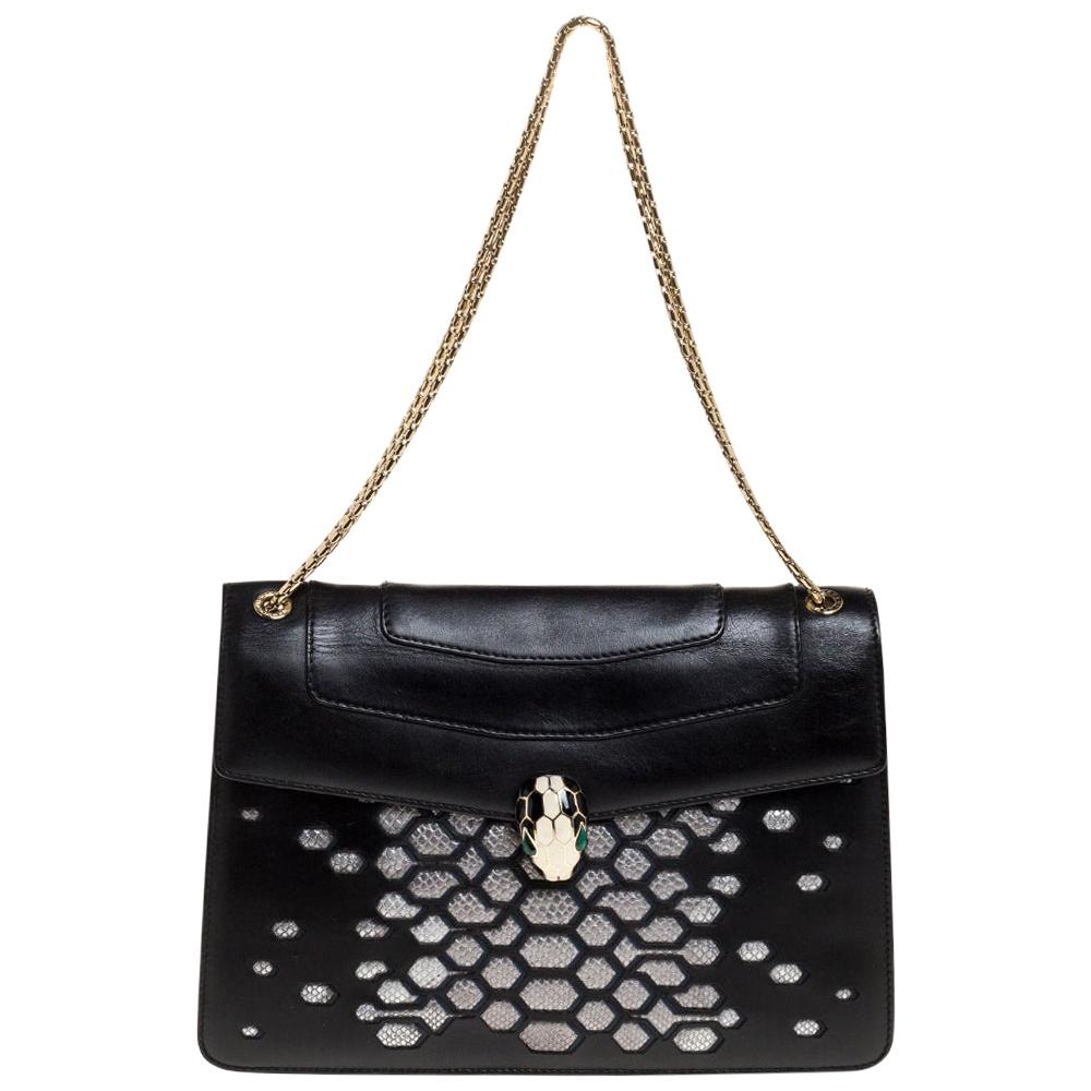 Bvlgari Black/Silver Leather Serpenti Forever Shoulder Bag