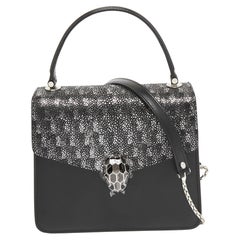 Bvlgari Black/Silver Stingray and Leather Serpenti Forever Top Handle Bag