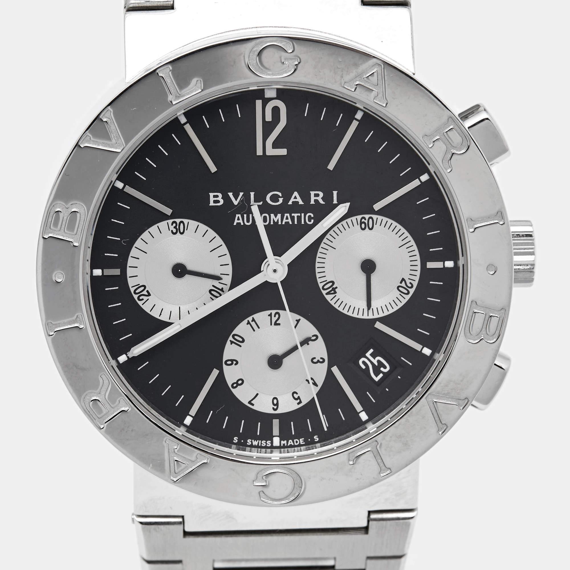Bvlgari Black Stainless Steel Bvlgari Bvlgari BB38SSCH Men's Wristwatch 38 mm 2