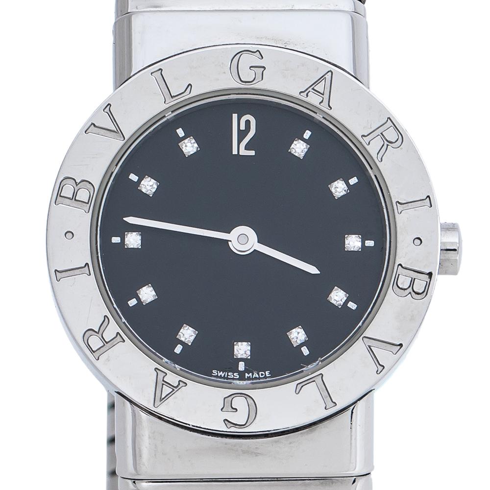 Contemporary Bvlgari Black Stainless Steel Diamond Tubogas BB262TS Women's Wristwatch 26 mm