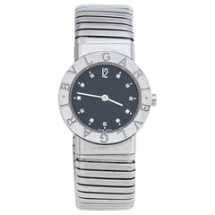 Bvlgari Black Stainless Steel Diamond Tubogas BB262TS Women's Wristwatch 26 mm