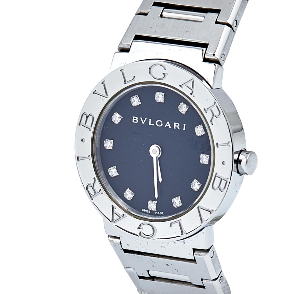 Contemporary Bvlgari Black Stainless Steel Diamonds Bvlgari Women's Wristwatch 26 mm