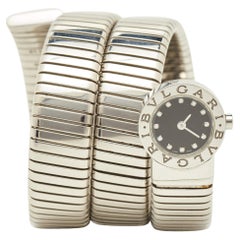 Bvlgari Noir Acier inoxydable Diamants Tubogas  Montre-bracelet pour femmes 19 mm