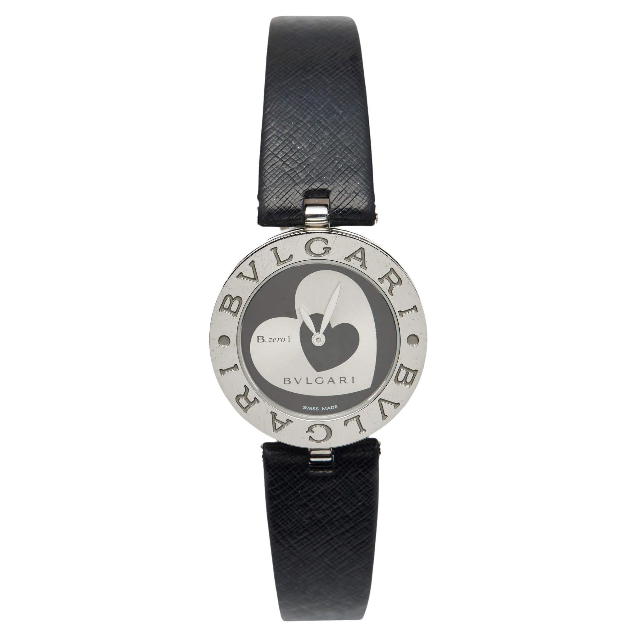 Bvlgari Black Stainless Steel Leather B.Zero1 BZ30S Women
s Wristwatch 30 mm