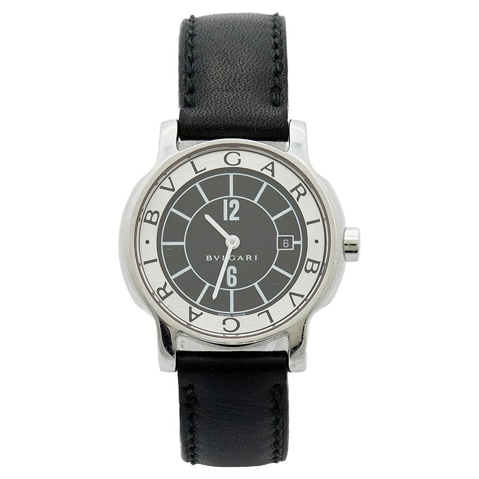 Bvlgari Black Stainless Steel Leather Solotempo ST29S Women
s Wristwatch 29 mm
