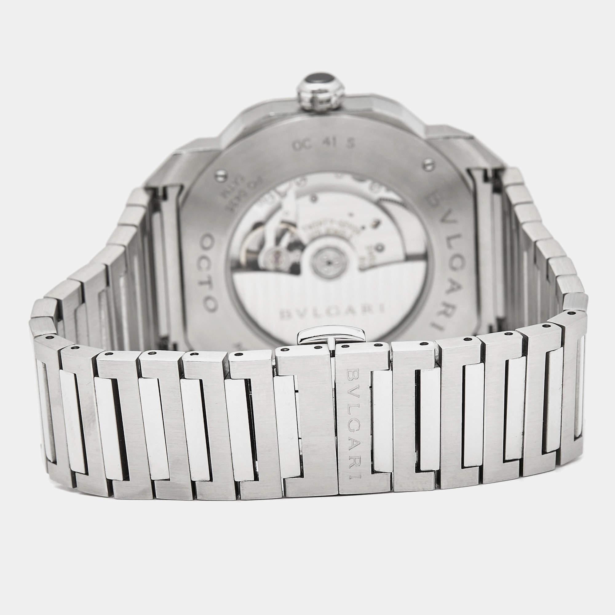 Bvlgari Black Stainless Steel Octo Roma 102704 Men's Wristwatch 41 mm In Good Condition For Sale In Dubai, Al Qouz 2