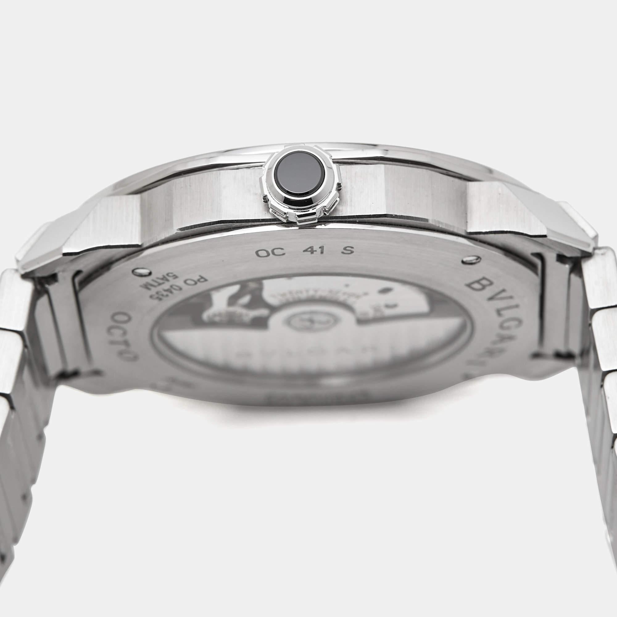 Bvlgari Montre-bracelet pour homme Octo Roma 102704 en acier inoxydable noir 41 mm en vente 2