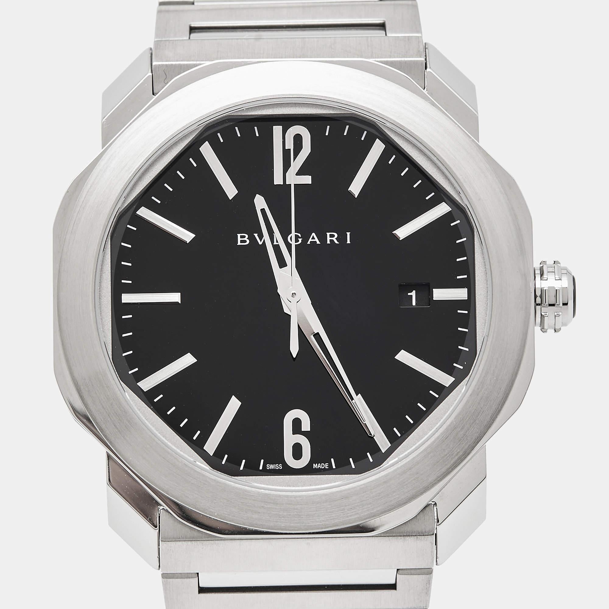 Bvlgari Black Stainless Steel Octo Roma 102704 Men's Wristwatch 41 mm For Sale 5