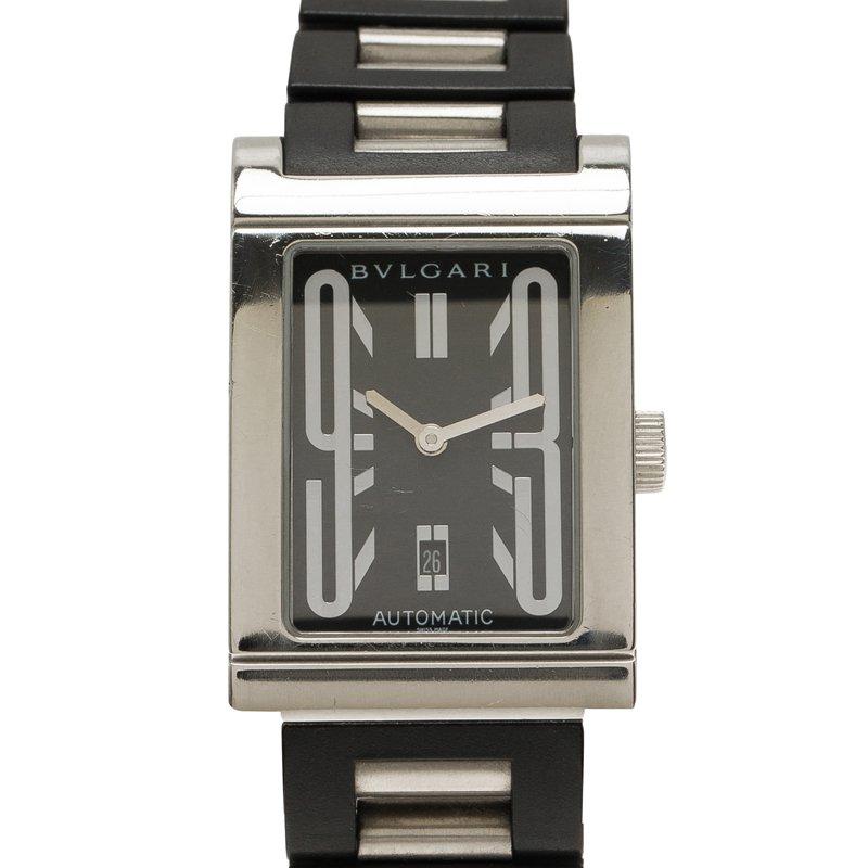 Contemporary Bvlgari Black Stainless Steel Rettangolo Men's Wristwatch 27MM