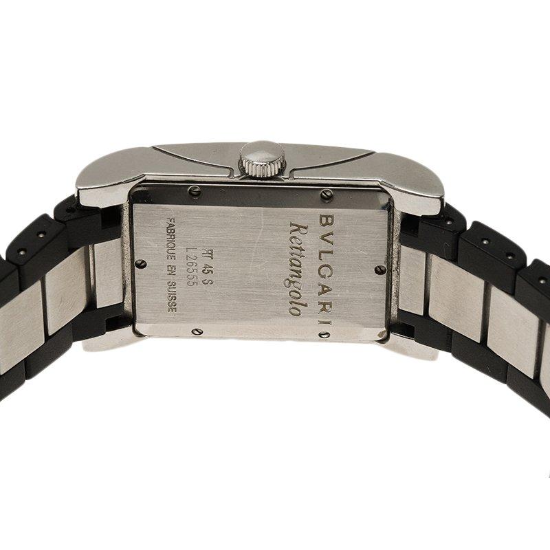 Bvlgari Black Stainless Steel Rettangolo Men's Wristwatch 27MM In Fair Condition In Dubai, Al Qouz 2