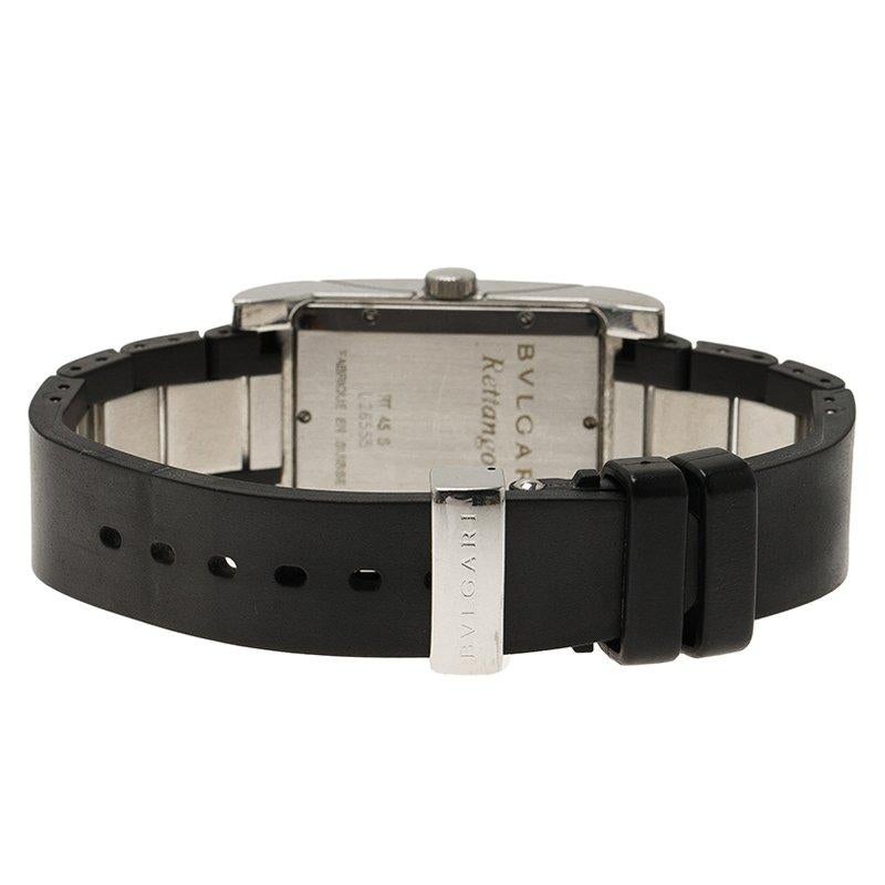 Bvlgari Black Stainless Steel Rettangolo Men's Wristwatch 27MM 1
