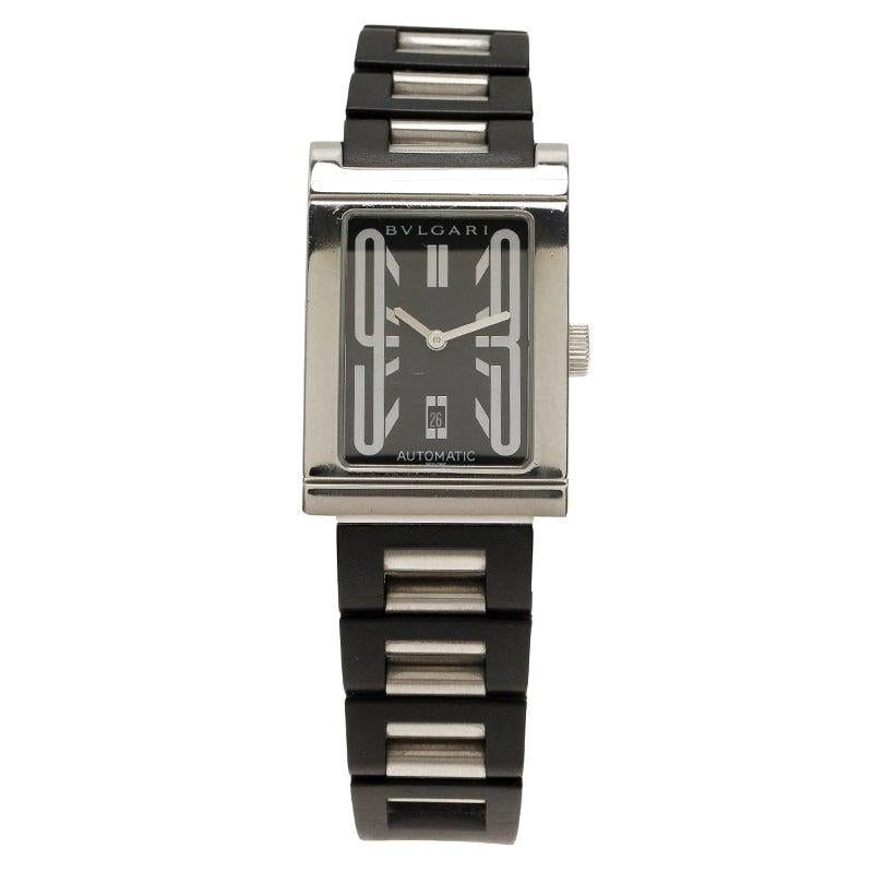 Bvlgari Black Stainless Steel Rettangolo Men's Wristwatch 27MM