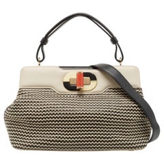 Bvlgari Black/White Woven Leather Isabella Rossellini Top Handle Bag