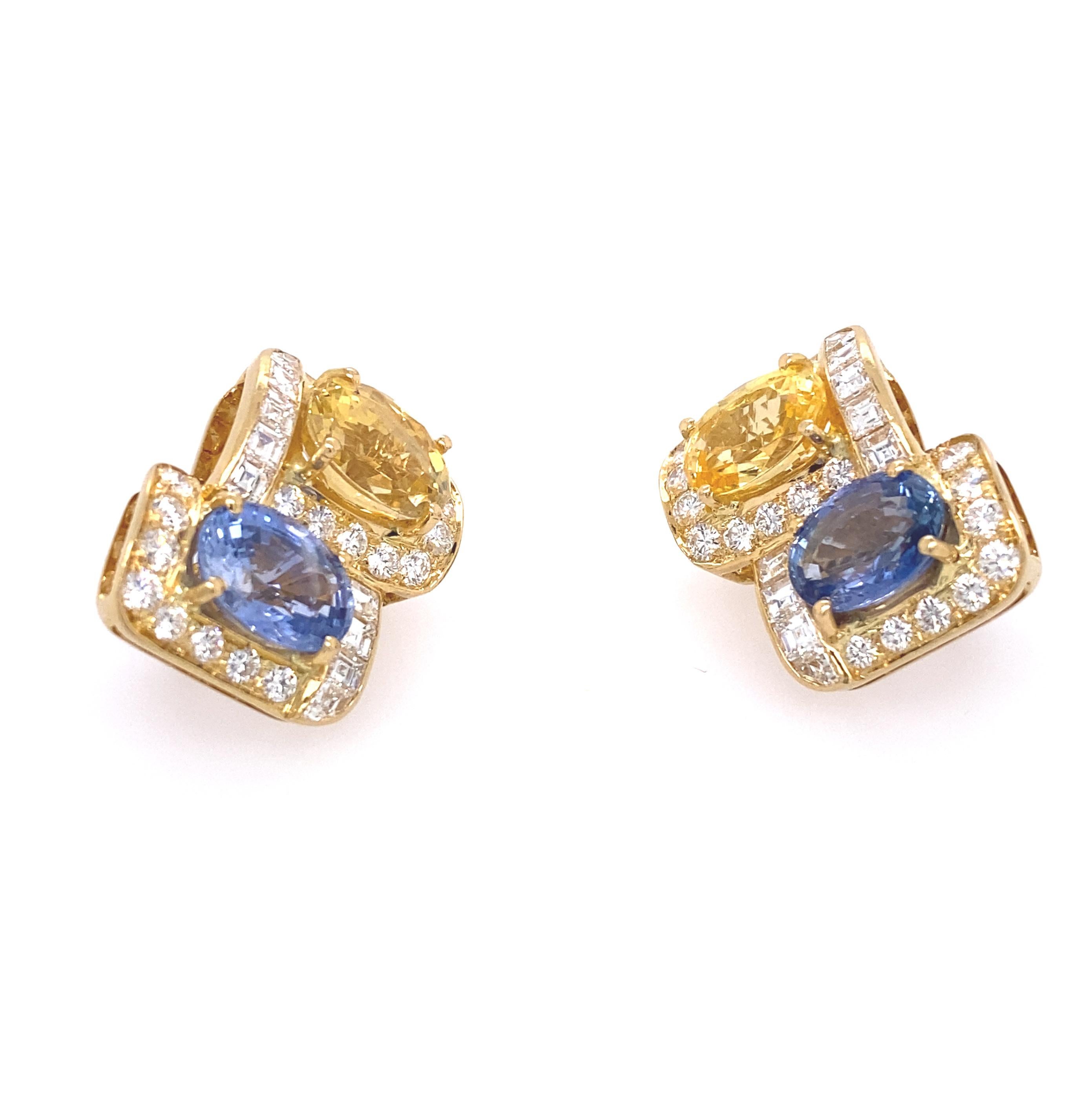Bvlgari Blue and Yellow Sapphire Diamond Earrings In Good Condition In New York, NY