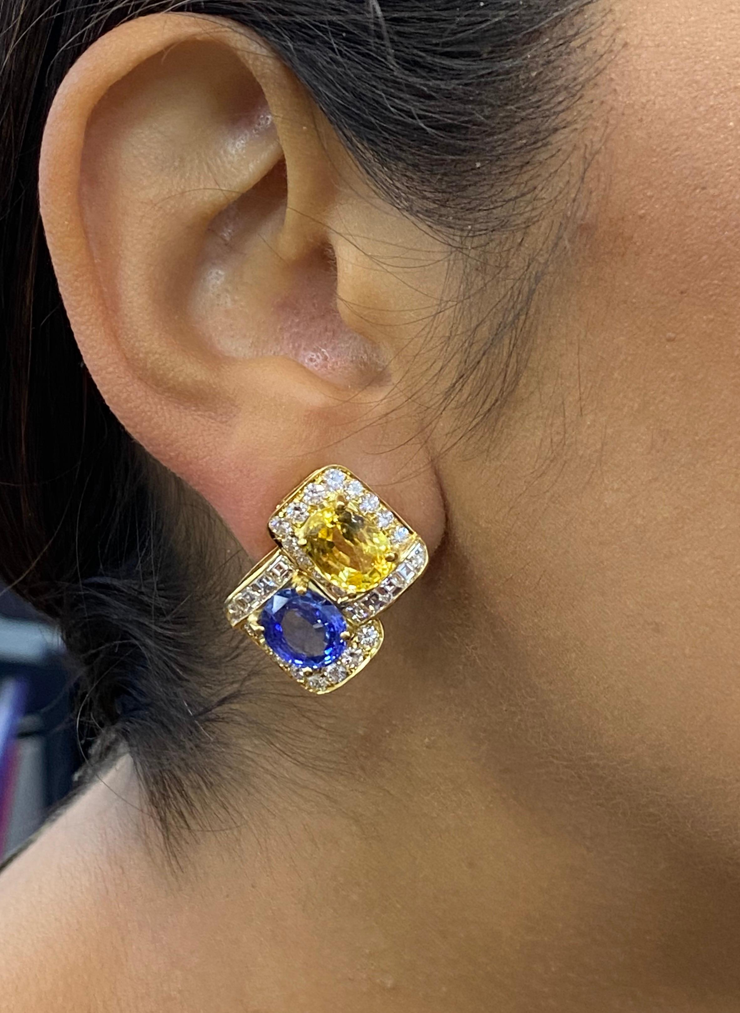 Women's Bvlgari Blue and Yellow Sapphire Diamond Earrings