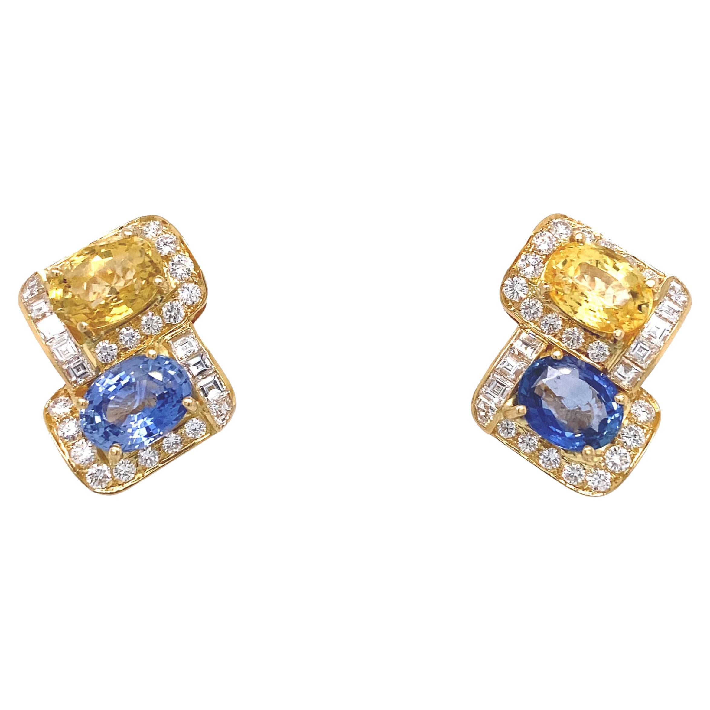 Bvlgari Blue and Yellow Sapphire Diamond Earrings