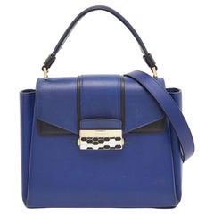 Bvlgari Blue/Black Leather Serpenti Viper Top Handle Bag