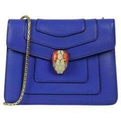 Bvlgari Forever Tasche aus blauem Leder mit Kettengliedern und Serpenti Forever