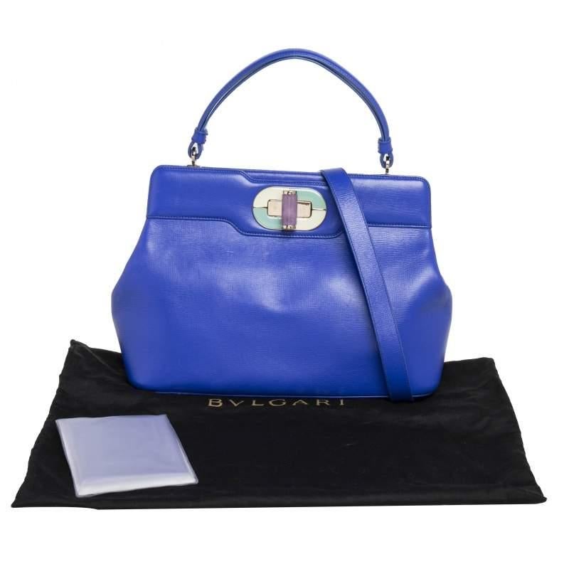 Bvlgari Blue Leather Isabella Rossellini Top Handle Bag For Sale 6