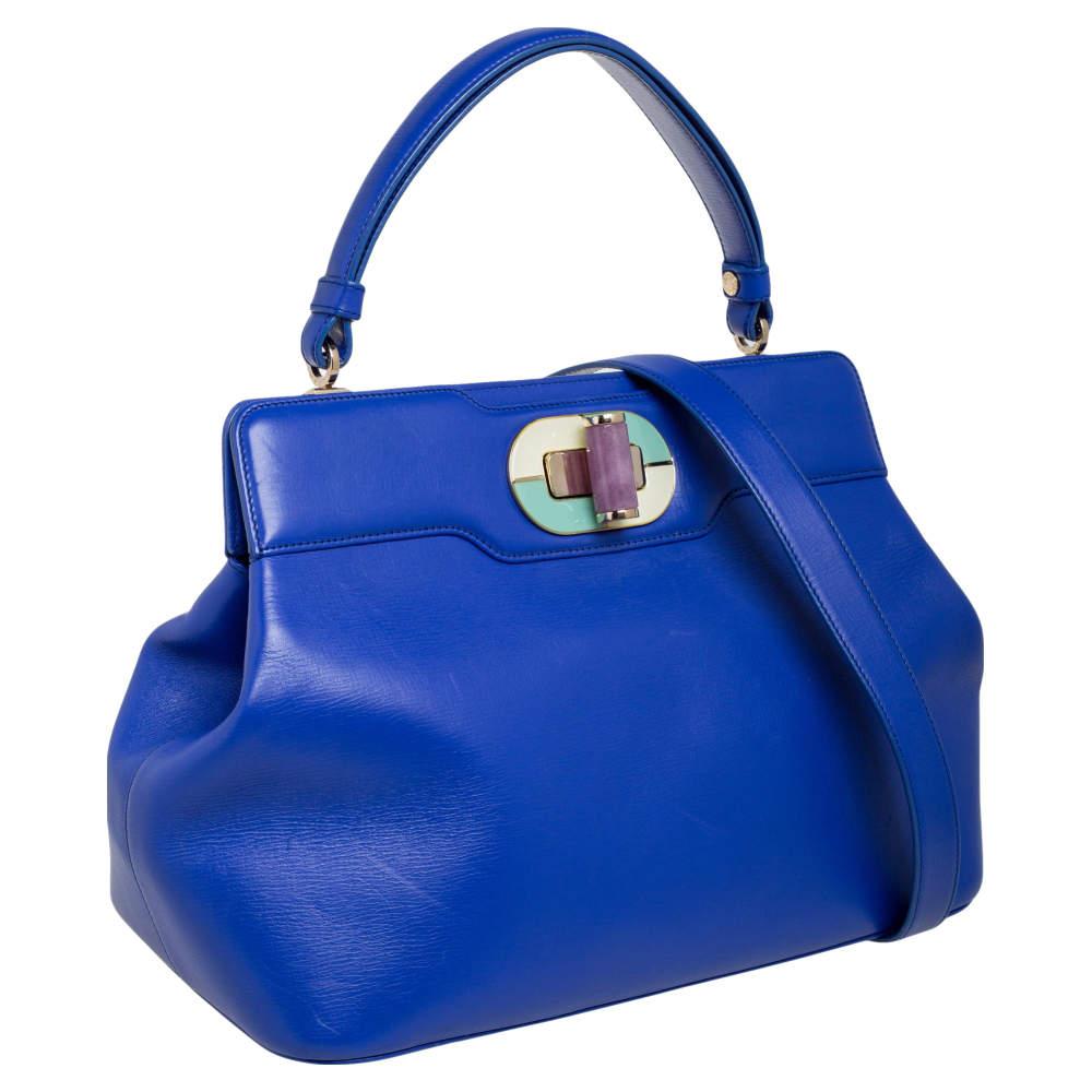 Bvlgari Blue Leather Isabella Rossellini Top Handle Bag In Good Condition For Sale In Dubai, Al Qouz 2