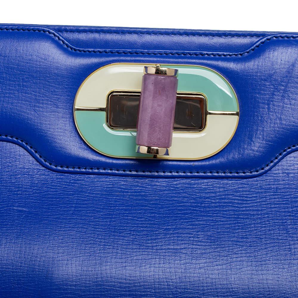 Bvlgari Blue Leather Isabella Rossellini Top Handle Bag For Sale 1