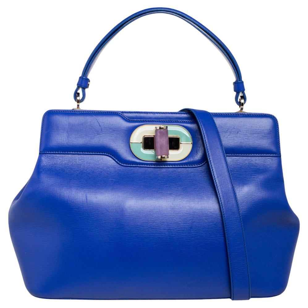 Bvlgari Blue Leather Isabella Rossellini Top Handle Bag For Sale