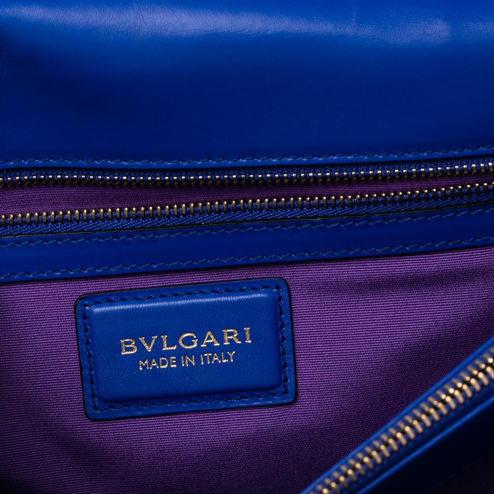 Bvlgari Blue Leather Large Serpenti Forever Flap Shoulder Bag In Good Condition In Dubai, Al Qouz 2