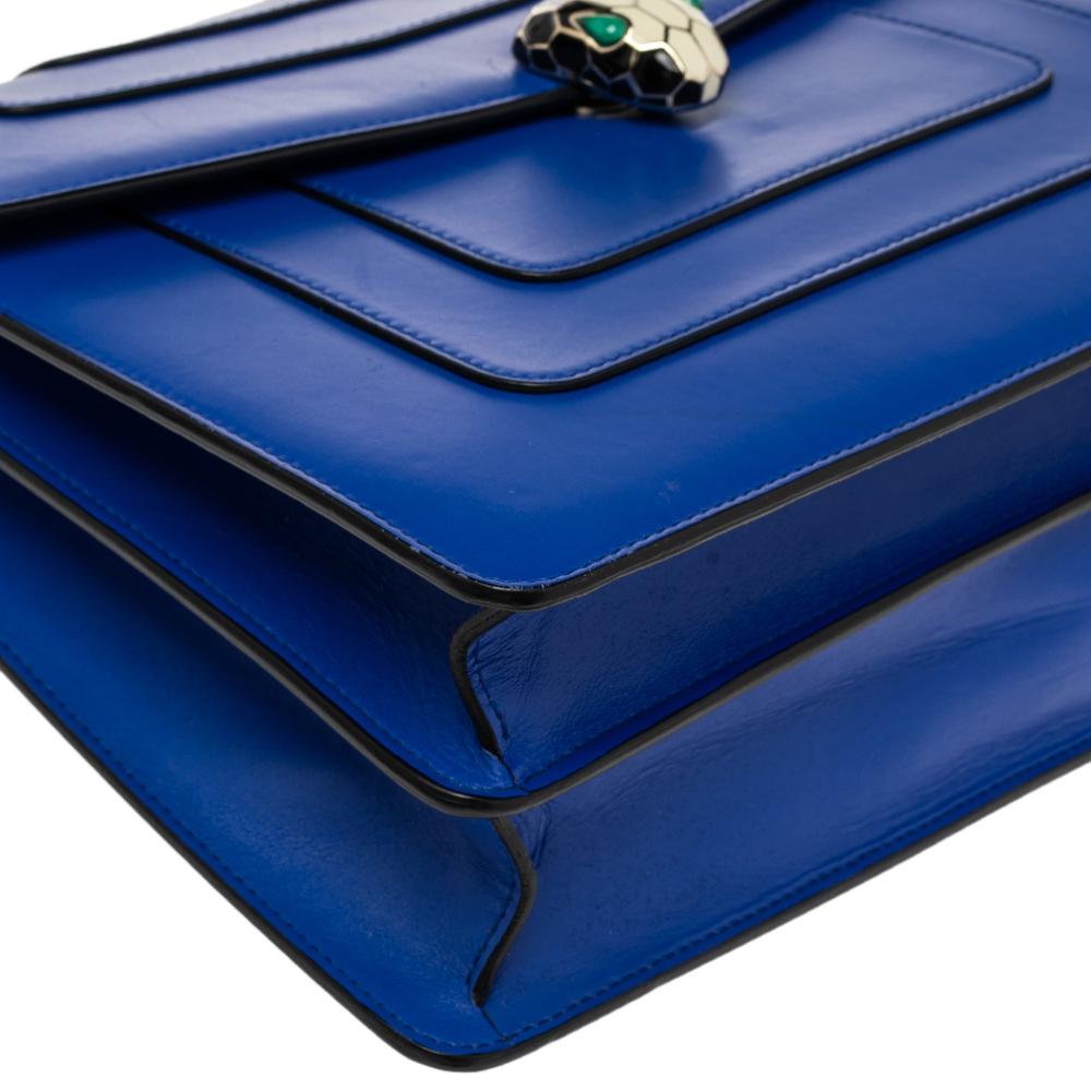 Bvlgari Blue Leather Large Serpenti Forever Flap Shoulder Bag 3