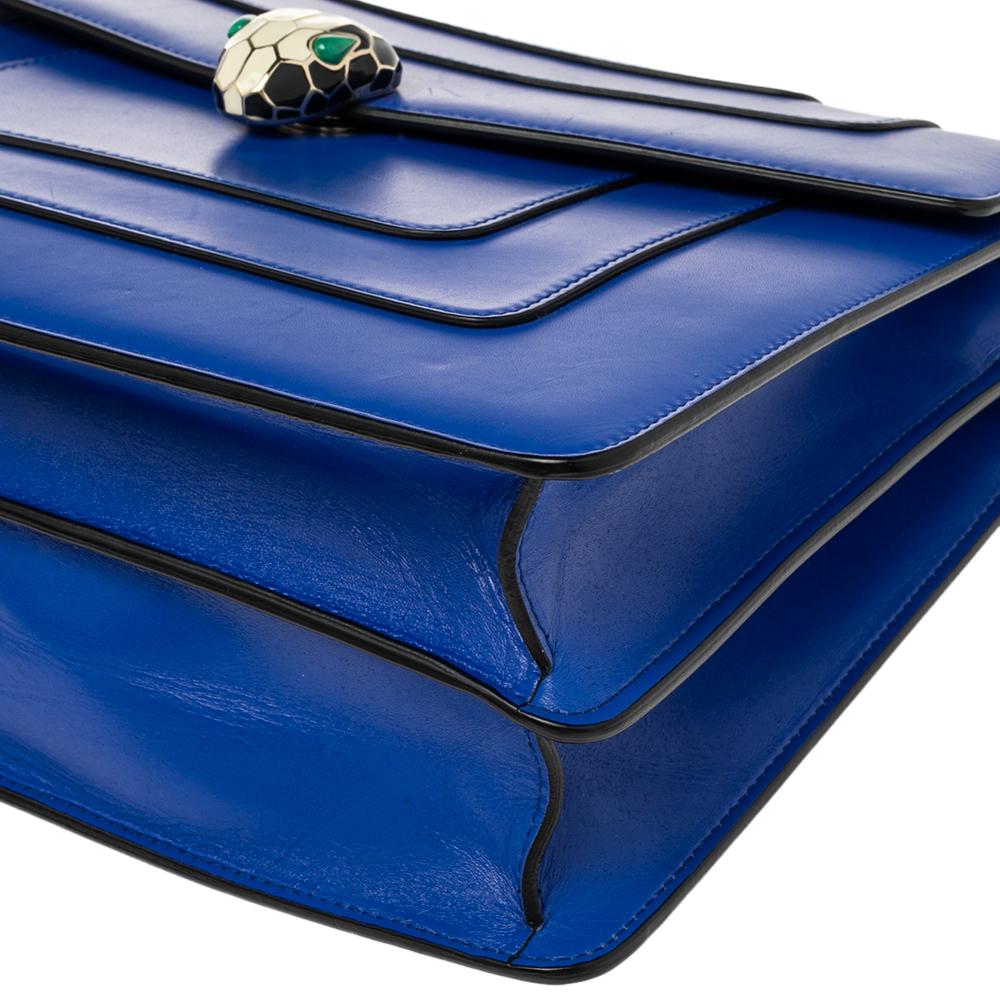 Bvlgari Blue Leather Large Serpenti Forever Flap Shoulder Bag 4