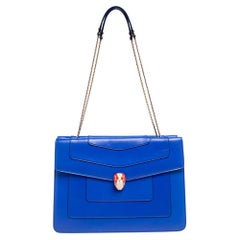 Bvlgari Blue Leather Serpenti Forever Double Flap Shoulder Bag