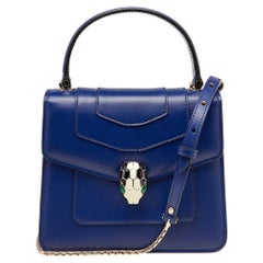Bvlgari Blue Leather Serpenti Forever Flap Top Handle Bag