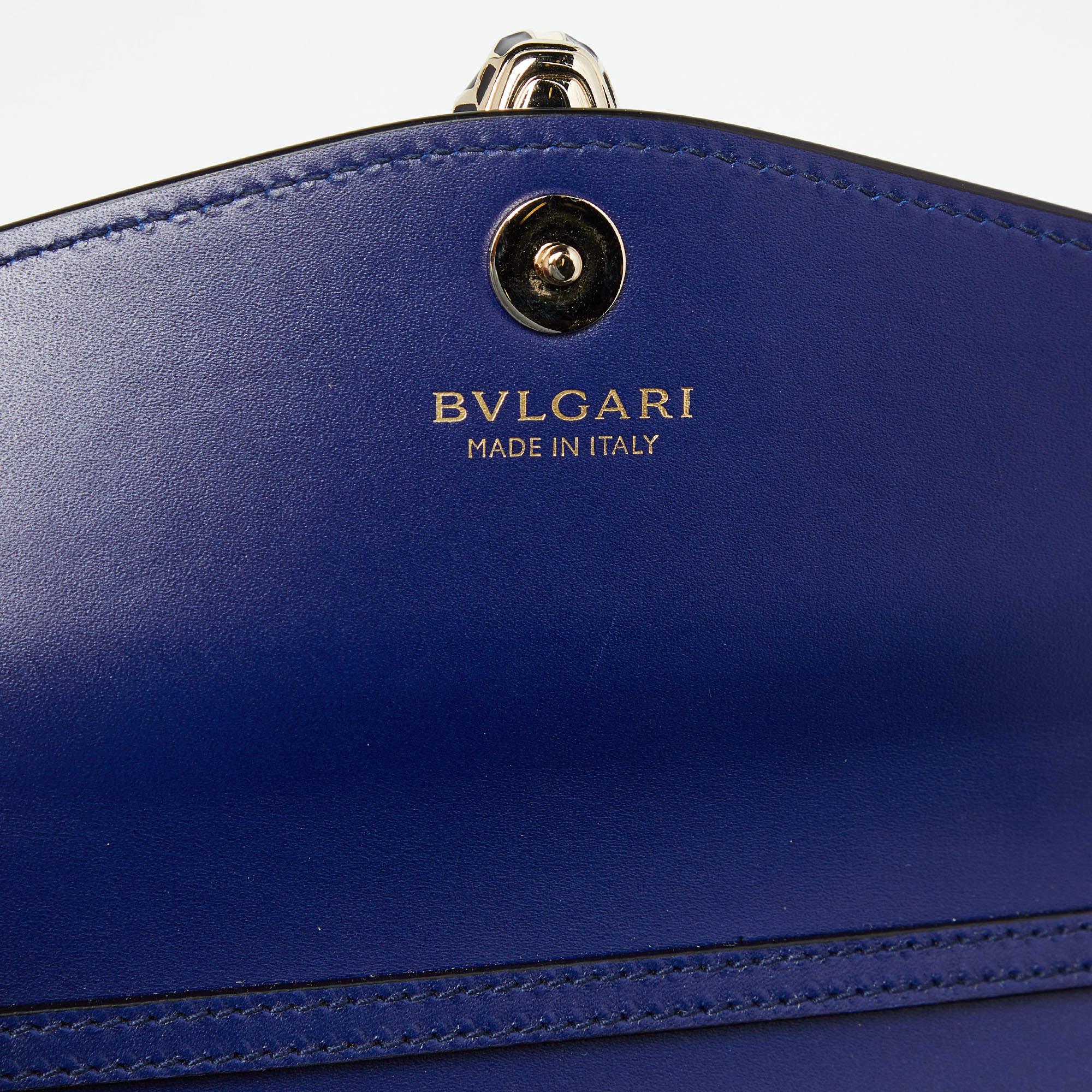Bvlgari Blue Leather Serpenti Forever Flap Wallet on Chain For Sale 4
