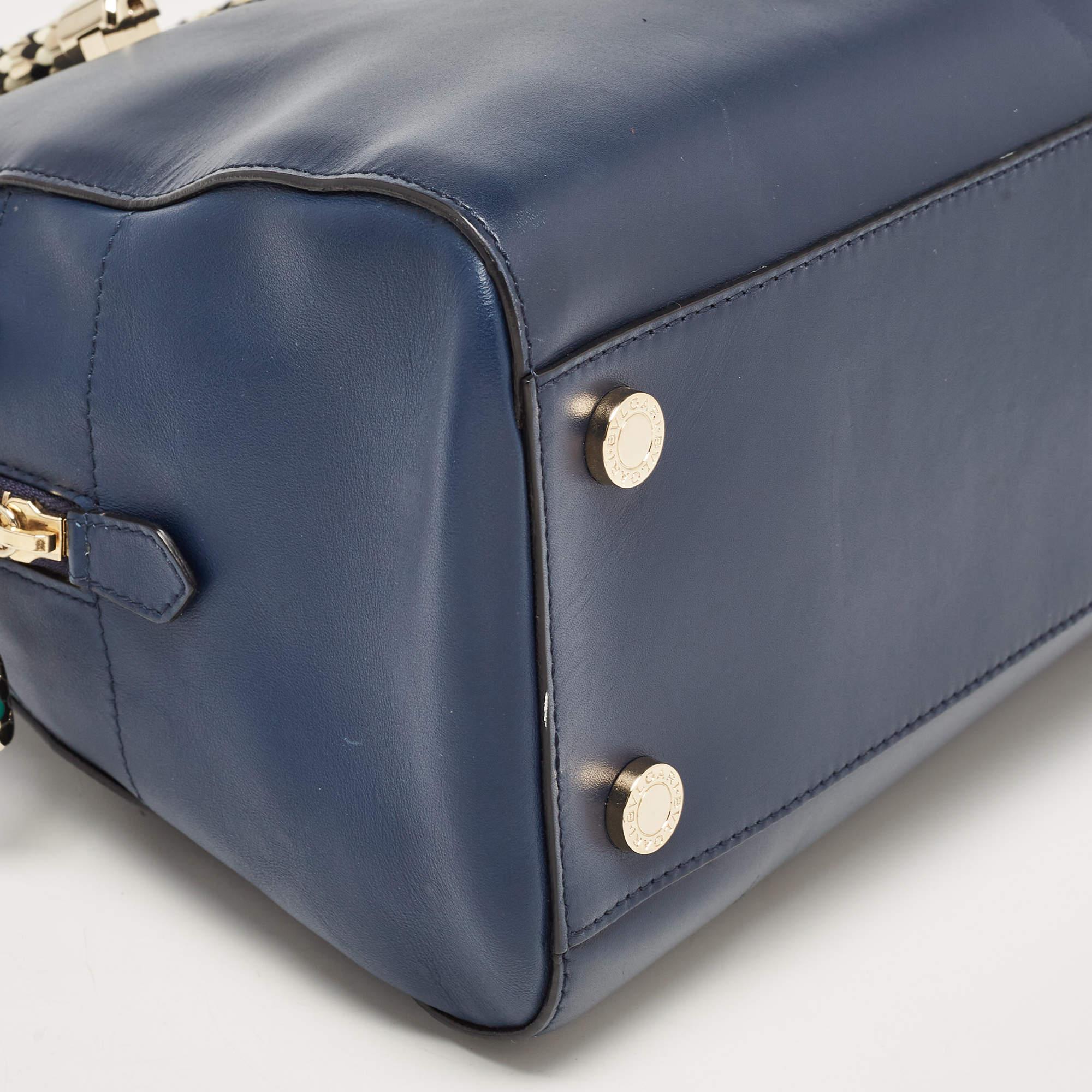 Women's Bvlgari Blue Leather Serpenti Scaglie Bowler Bag