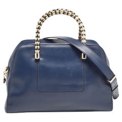 Used Bvlgari Blue Leather Serpenti Scaglie Bowler Bag