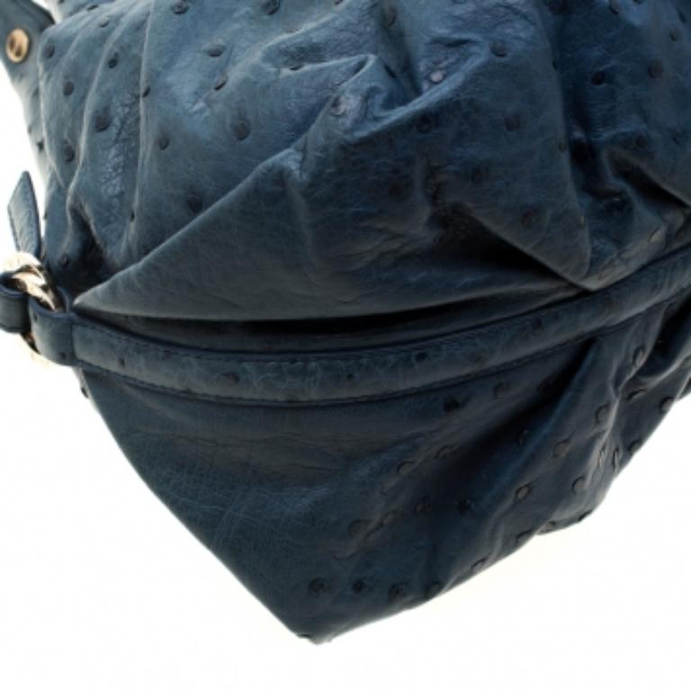 Bvlgari Blue Ostrich Chandra Hobo en vente 6