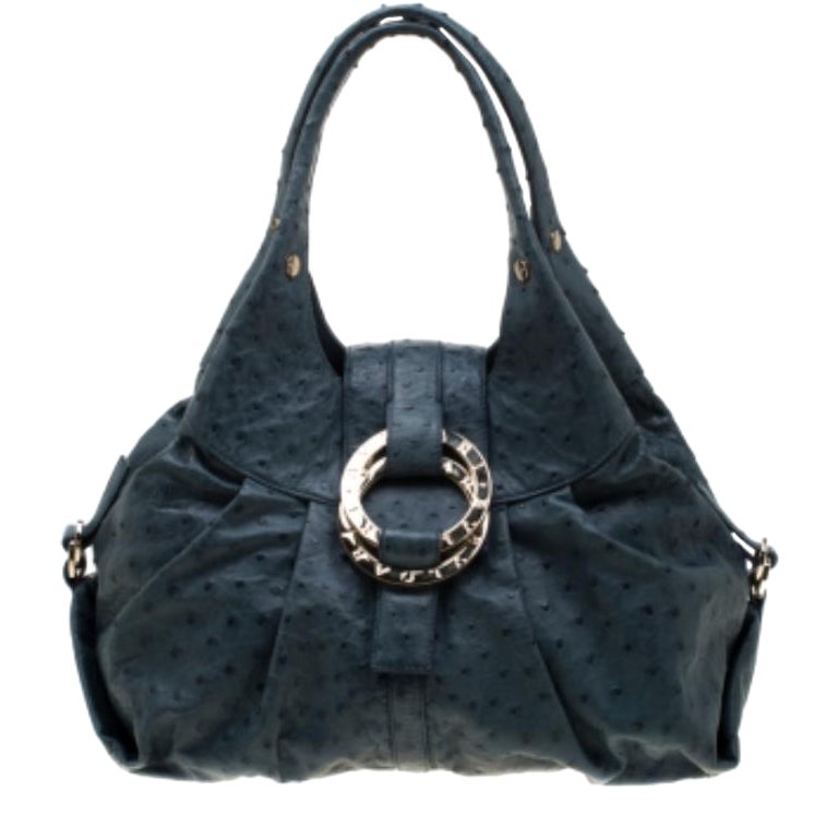 Bvlgari Blue Ostrich Chandra Hobo