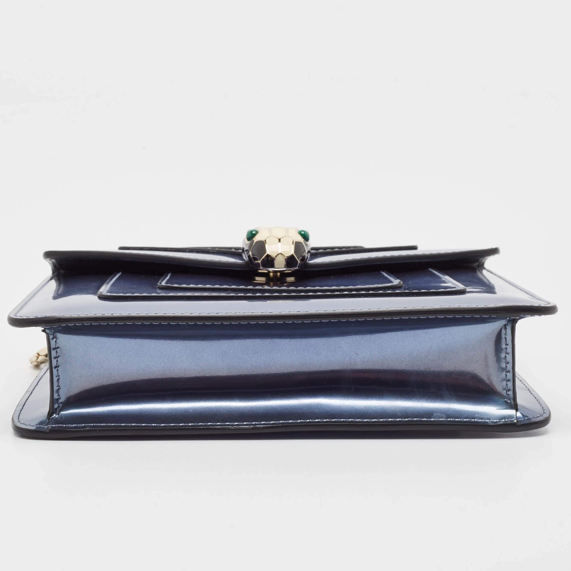 Bvlgari Blue Patent Leather Small Serpenti Forever Shoulder Bag For Sale 1