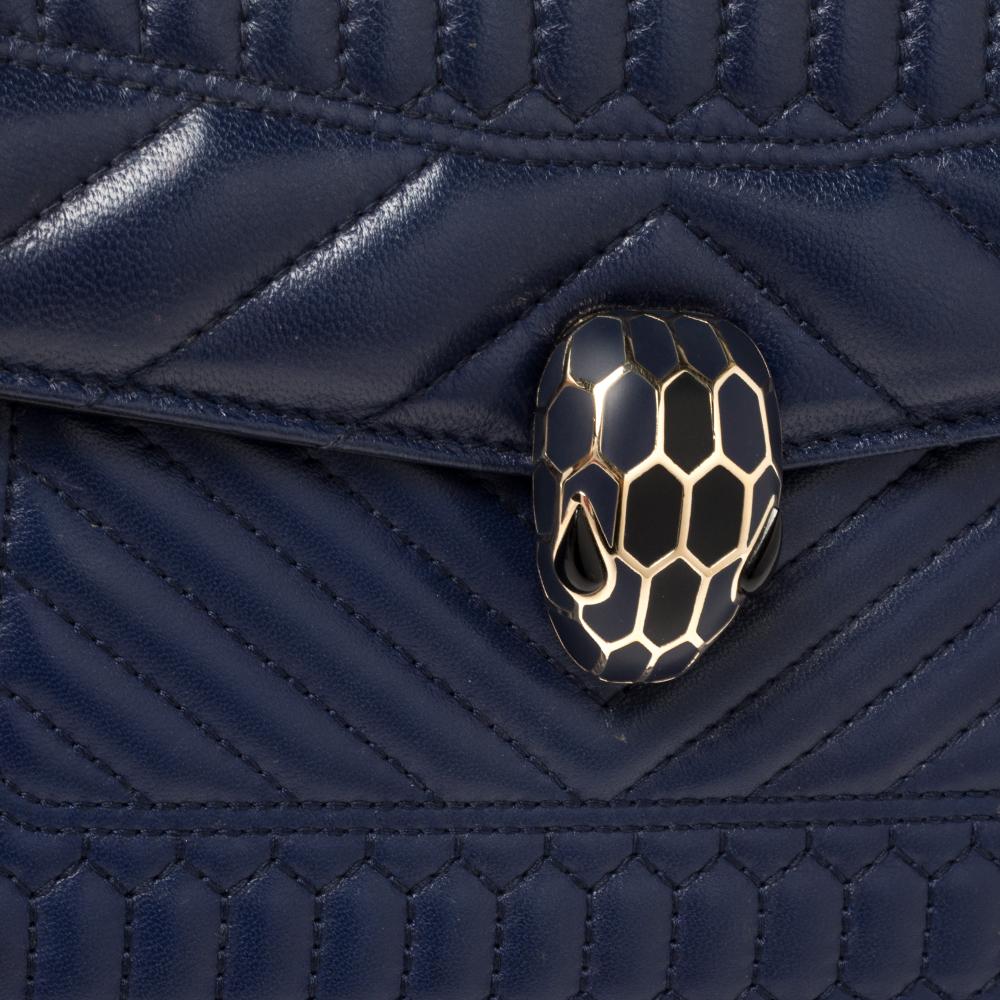 Black Bvlgari Blue Quilted Scaglie Leather Medium Serpenti Forever Shoulder Bag