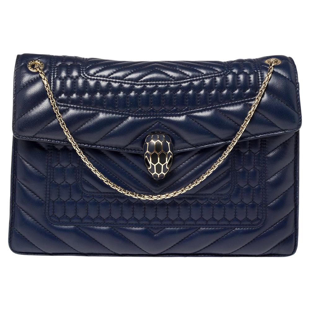 Bvlgari Blue Quilted Scaglie Leather Medium Serpenti Forever Shoulder Bag