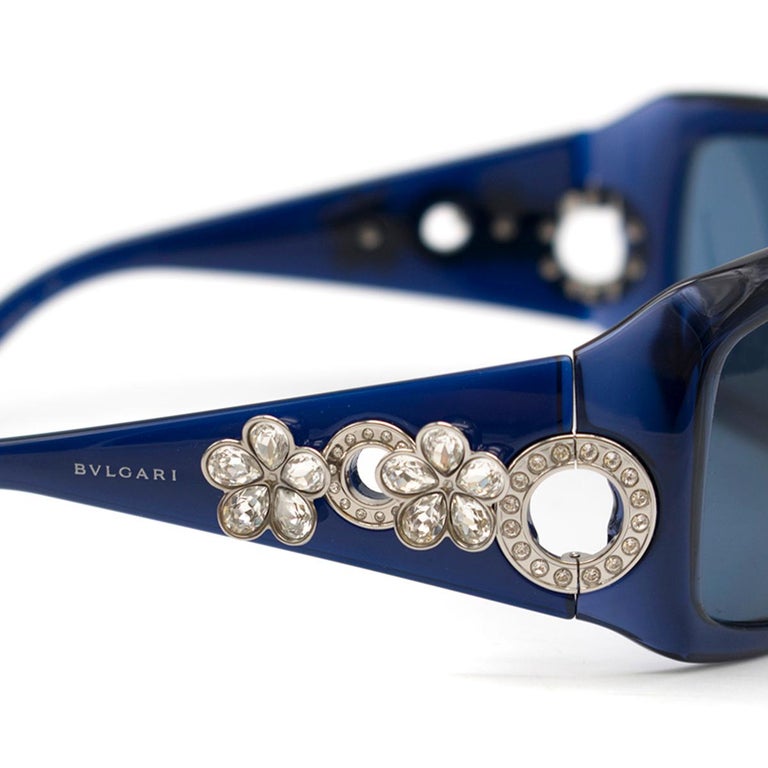 Bvlgari Blue Swarovski Crystal Embellished Sunglasses at 1stDibs